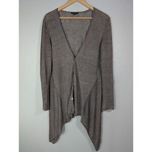 EILEEN FISHER 100% Linen Asymmetric Hem Cardigan Sweater Sz Medium Brown 115